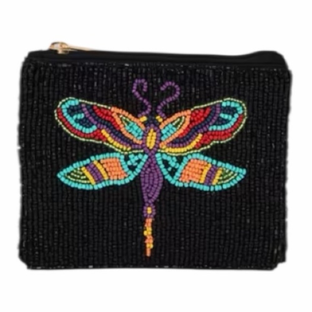 Viral Colorful Beaded Dragonfly Themed Coin Purse NWT